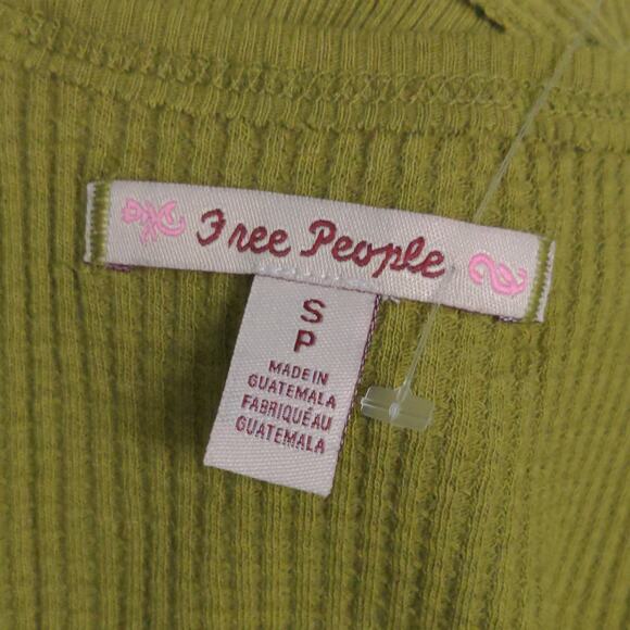 Free People Santa Clara Thermal Top Shirt Ferngully (Green) Slouchy V-Neck S New - Picture 7 of 12